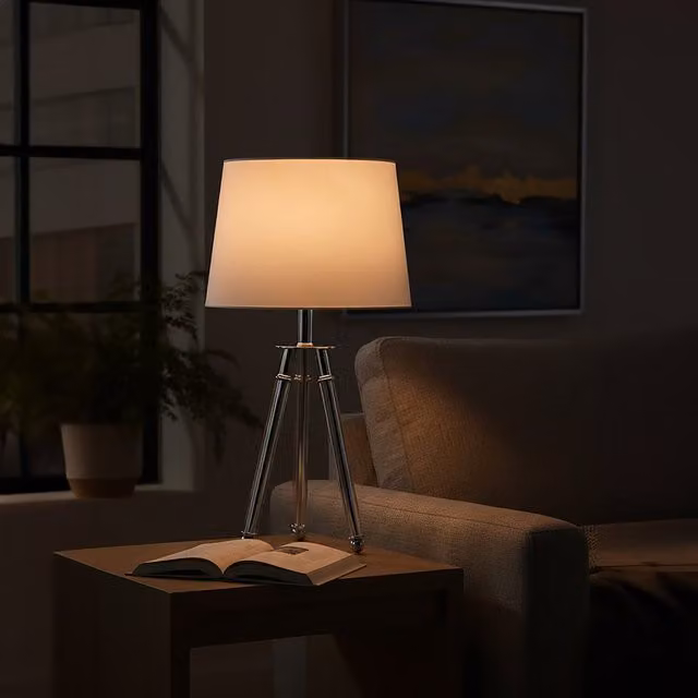 Orsina Contemporary Nickel Finish Table Lamp with Crystal Wrapped Legs in White and Silver, H 72 cm x W 33 cm x D 33 cm – 1