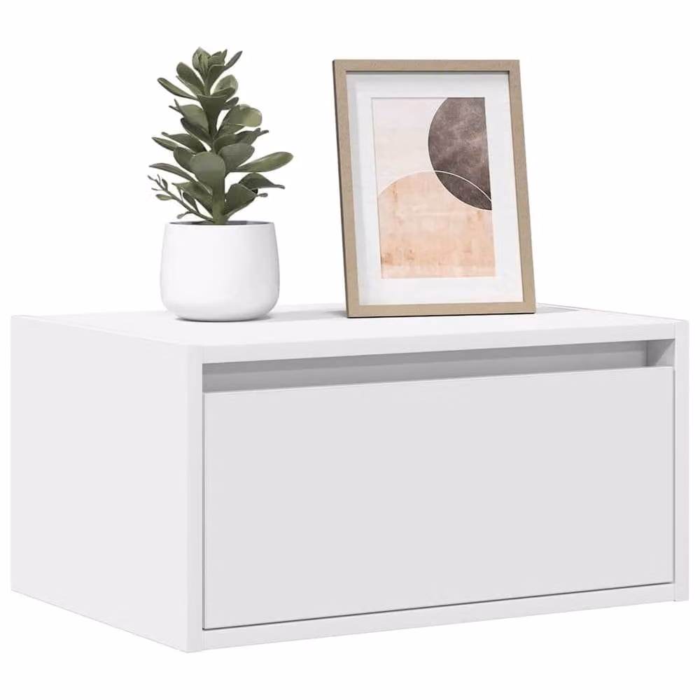 Berkfield Home Modern Wall-mounted Bedside Cabinet with Integrated LED Lights, White, W: 51 cm, H: 35.5 cm, D: 25 cm – 1