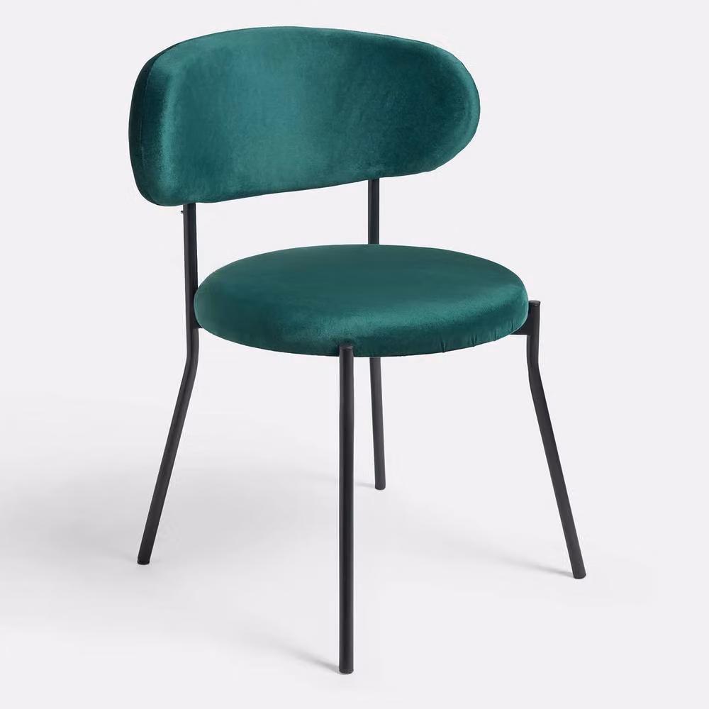 OHS Matte Velvet Accent Dining Chair with Padded Seat and Metal Legs in Dark Green – 4