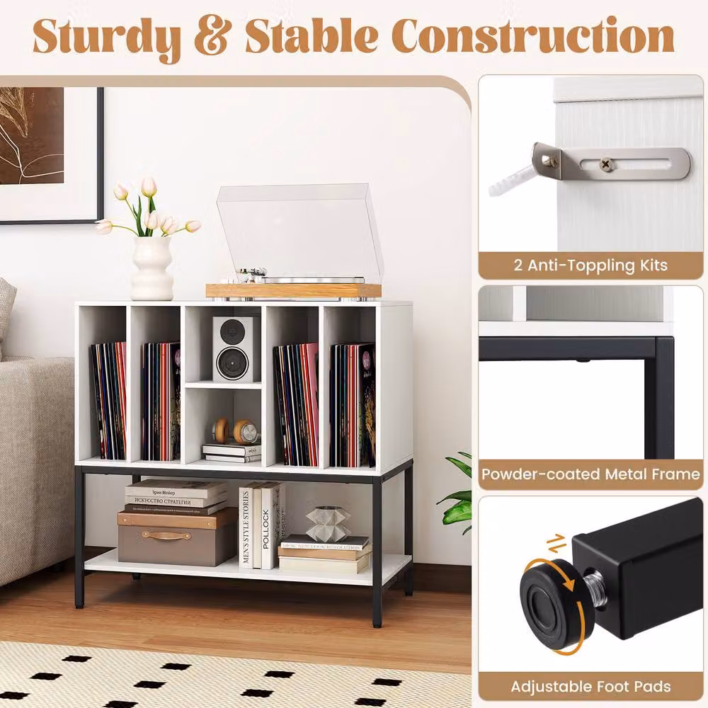 Costway Modern White Record Player Stand and Turntable Table with Integrated Charging Station – 6