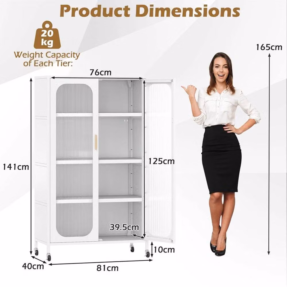 KORVIXA Tall Kitchen Pantry with Glass Doors and Adjustable Shelves, White – 2