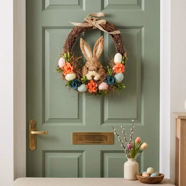 Garden Greatness Easter Half Wreath with Rabbit and Multicolour Flowers