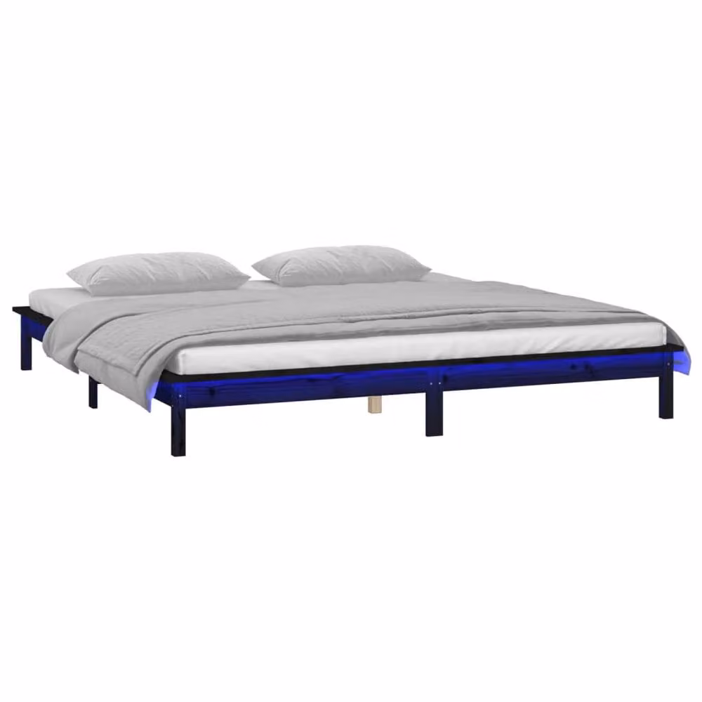 Berkfield Home Black Solid Wood LED Bed Frame with Under-Bed Lighting and USB Charging Port, W/D/H: 200 x 200 cm – 3