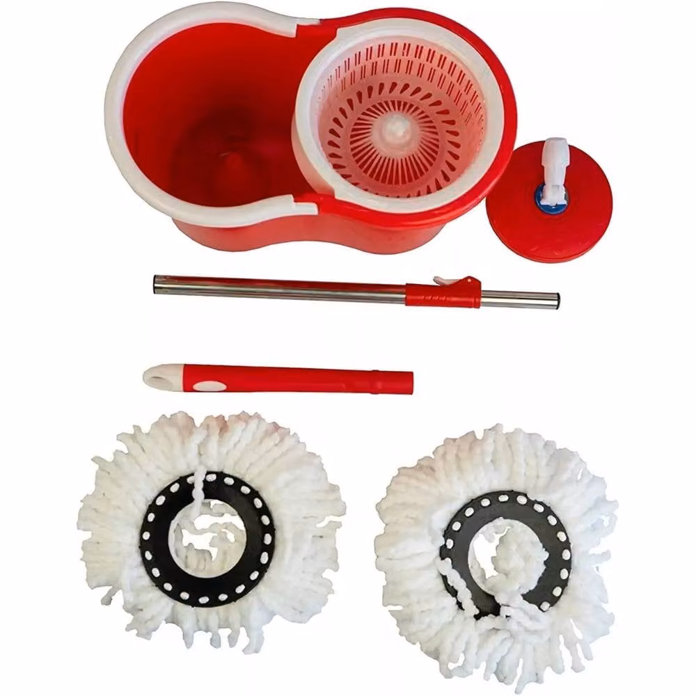 SPETLEK Spin Mop Bucket Set in Red with 2 Super Absorbent Microfibre Mop Heads and Wringer – 2