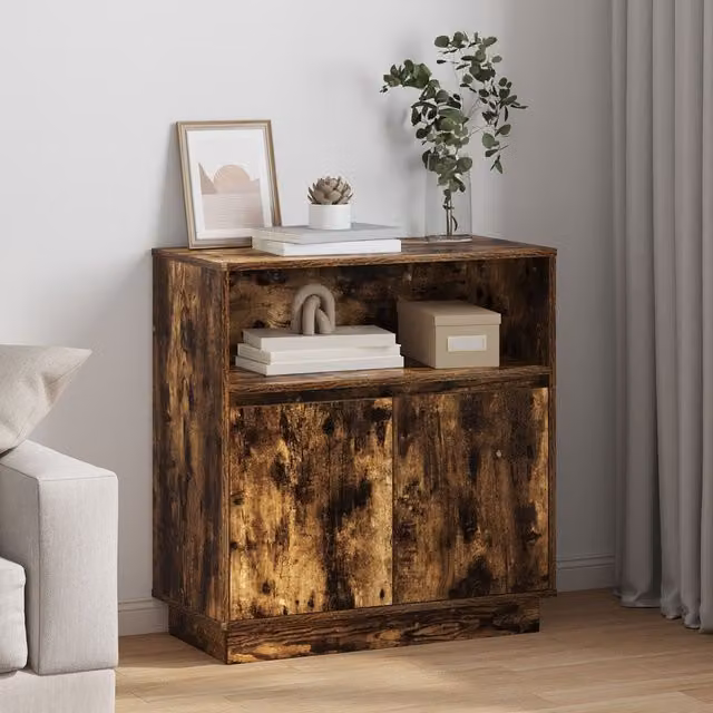 Berkfield Home Modern Sideboard with Integrated LED Lighting in Smoked Brown Oak, W/D/H: 75 x 34.5 x 71 cm – 1