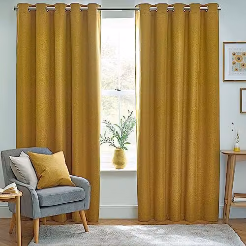 Riva Home Yellow Thermal Blackout Eyelet Curtains, Pair, Width: 229 cm, Drop: 137 cm – 1