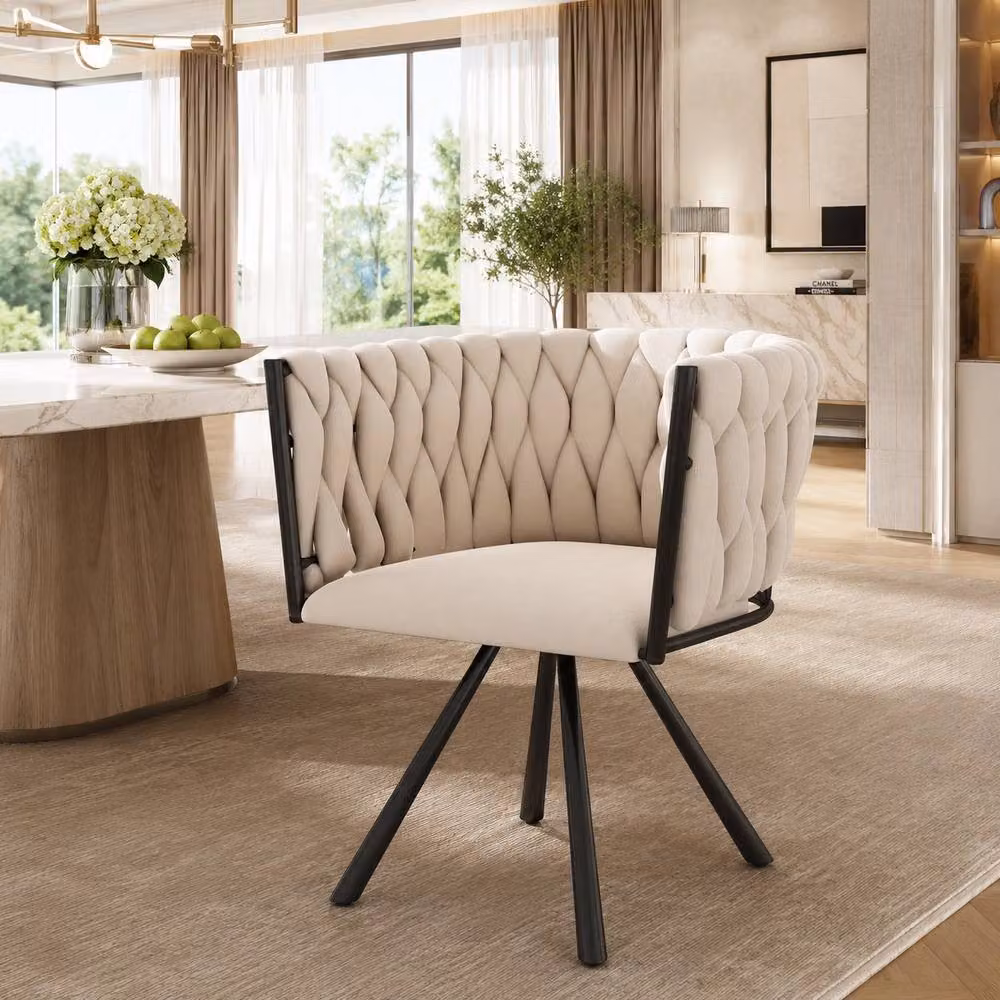 Merax Set of 4 Beige Velvet Swivel Dining Chairs with Metal Legs – 2