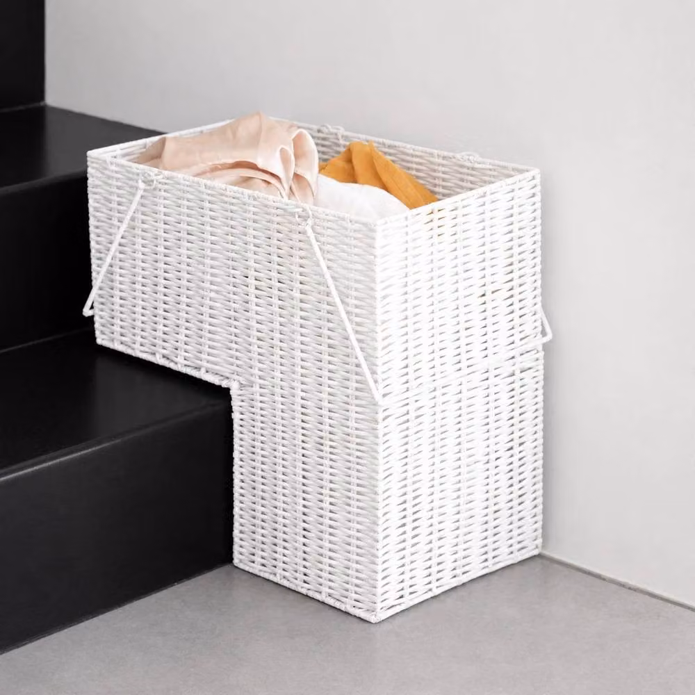 NESTLUNE White Resin Wicker Woven Storage Baskets with Handles and Open Weave – 2