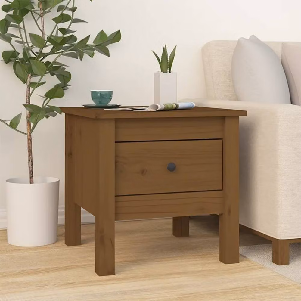 Berkfield Home Set of 2 Square Side Tables in Brown Solid Pine Wood, W/D/H: 40 x 40 x 39 cm – 4