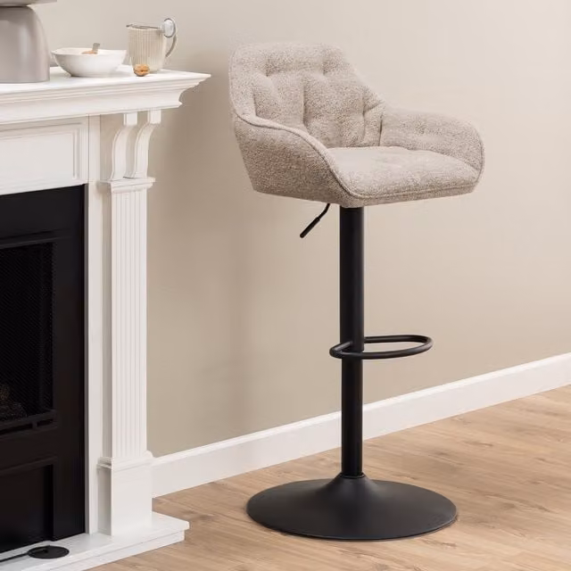 Furniture To Go Brooke Swivel Bar Stool Set of 2 in Monza Beige with Height Adjustable Function and Bouclé Fabric