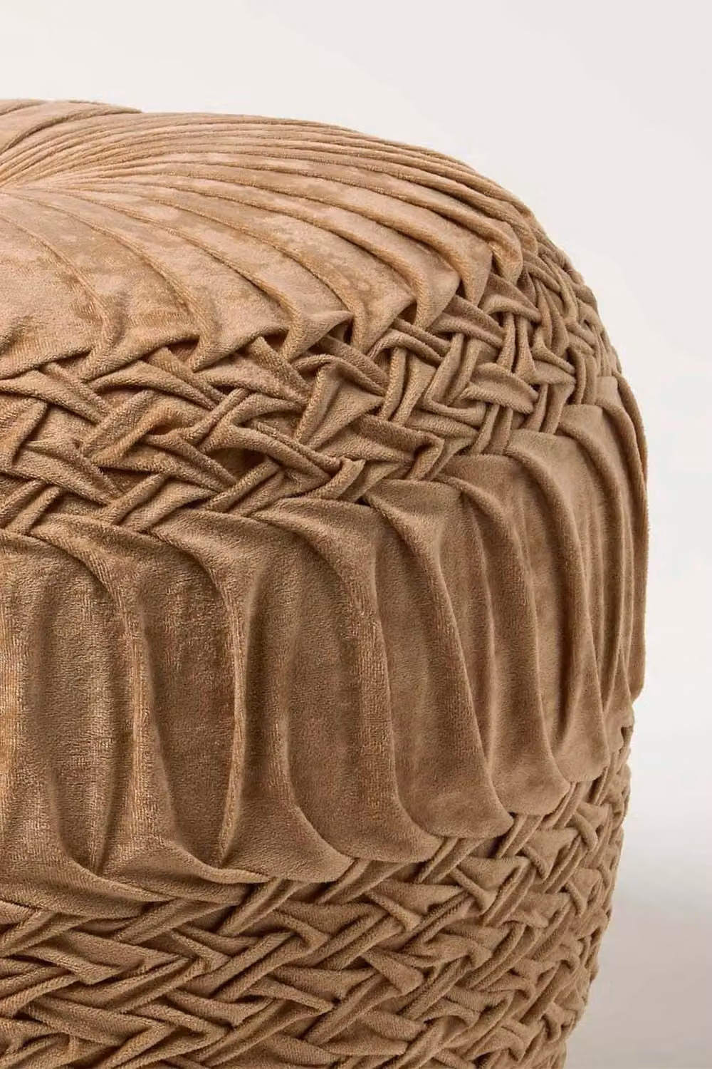 Homescapes Sofia Pleated Velvet Pouffe in Taupe – 4