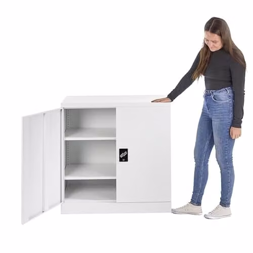 MMT Furniture Designs Steel Office Storage Cupboard in White with 2 Locking Doors and Adjustable Internal Shelves, W/D/H: 90 x 40 x 90 cm