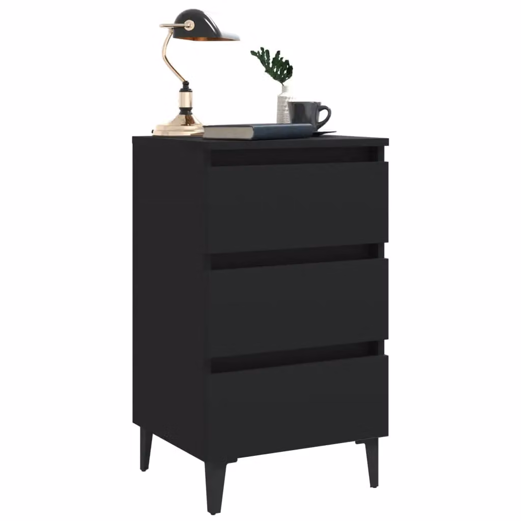 Berkfield Home Bed Cabinet with Metal Legs, Black, W/D/H: 40 x 35 x 69 cm – 3