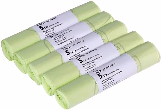 Caddy Company Compostable Food Waste Bin Bags with Tie Handle, Green, 5 Litre