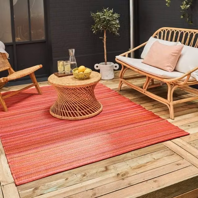 THE RUGS Reversible Weatherproof Striped Rainbow Outdoor Garden Patio Rug in Terracotta, W/D/H: 120 x 160 cm – 1