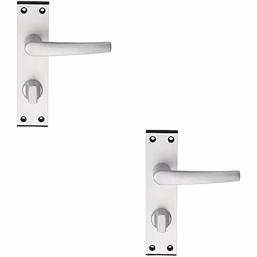 Loops Pair of Straight Bathroom Lever Handles on Backplate, Brushed Satin Aluminium, 152 x 38 mm