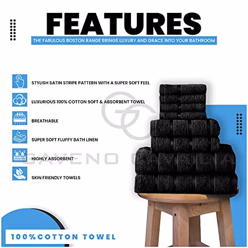 Gaveno Cavailia 8-Piece Black Cotton Boston Towel Bale Set – 4