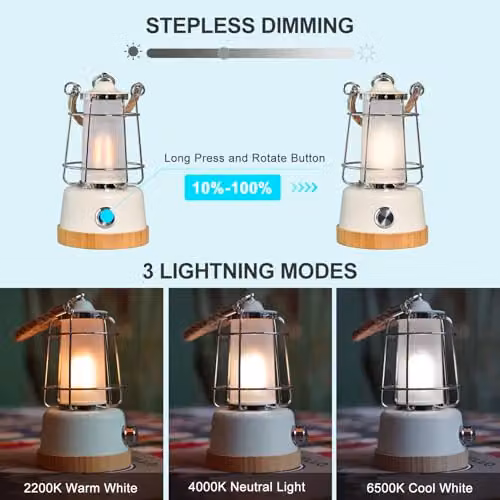 Harper Living Rechargeable Retro LED Camping Lantern in White, Dimmable and RGB Colour Changing, 370 Lumen, Water Resistant – 4
