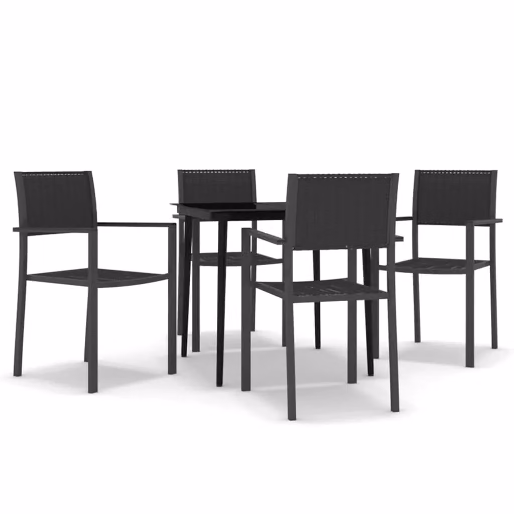 Berkfield Home 5 Piece Modern Garden Dining Set in Black Matt Powder Coated Steel with Glass Top – 2