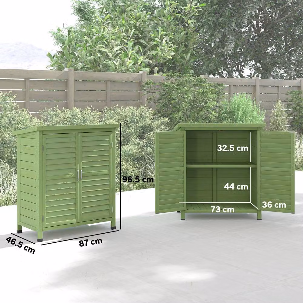 OUTSUNNY Green Solid Wood Garden Storage Shed with Internal Shelving, W/D/H: 96.5 x 46.5 x 87.0 cm – 3