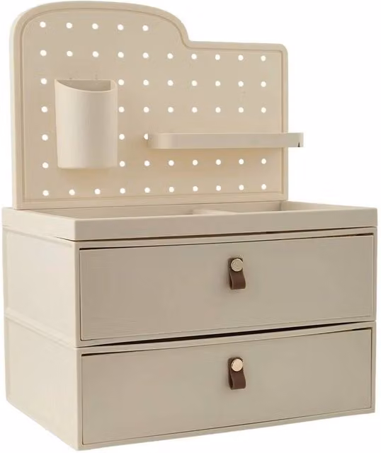 KORVIXA Desktop Organiser Storage Box in Beige and White, Width: 100 cm