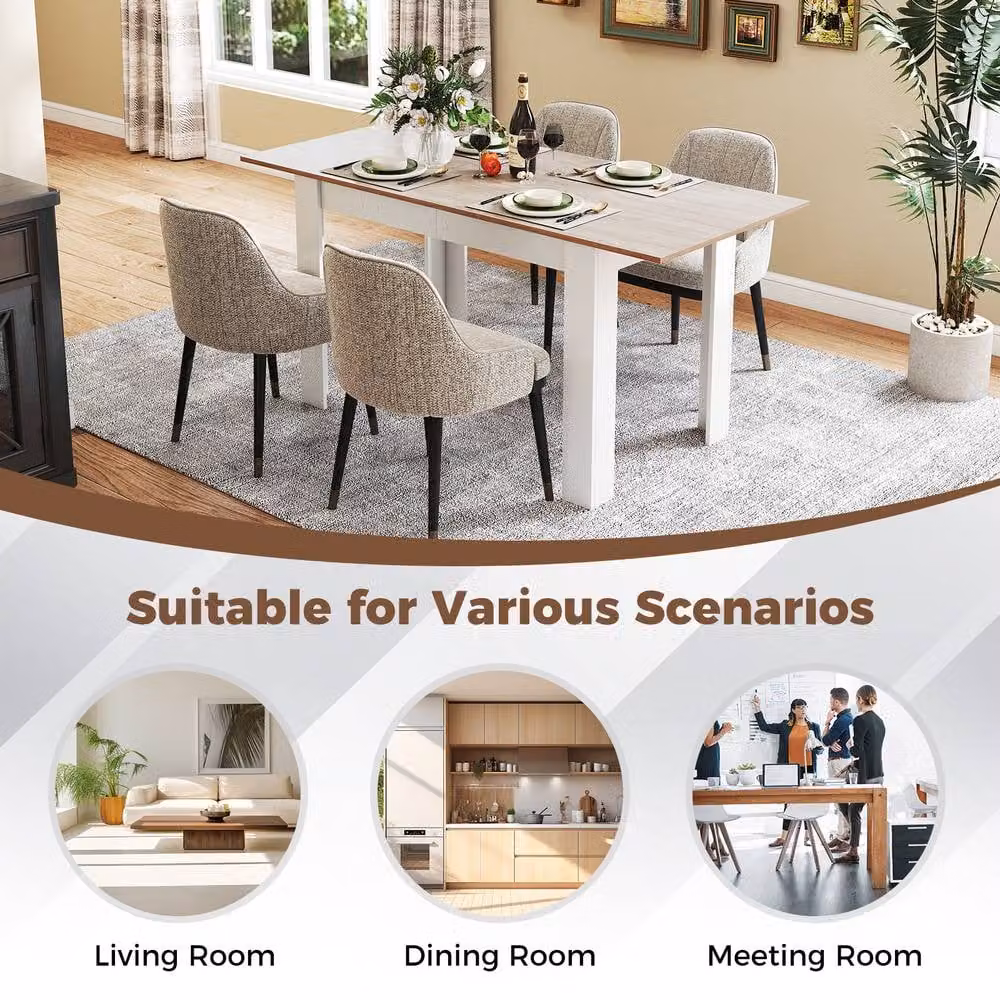 Costway Extendable Modern Wooden Rectangular Dining Table in White, W/D/H: 120-158 x 70 x 76 cm – 4