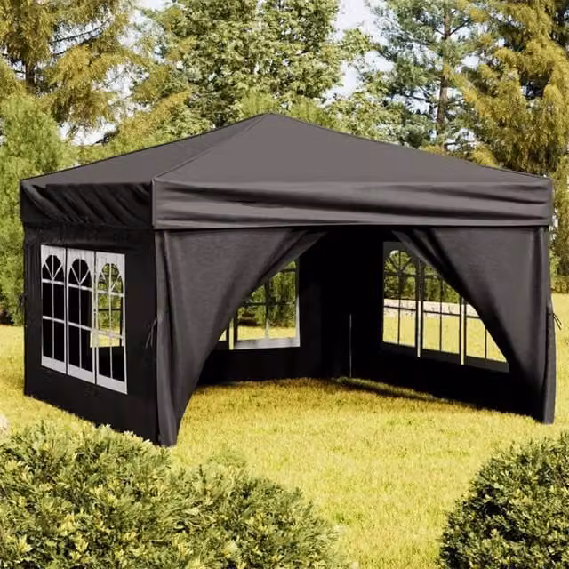 Berkfield Home Folding Party Tent with Sidewalls and Windows, Black, W 3 x D 3 m