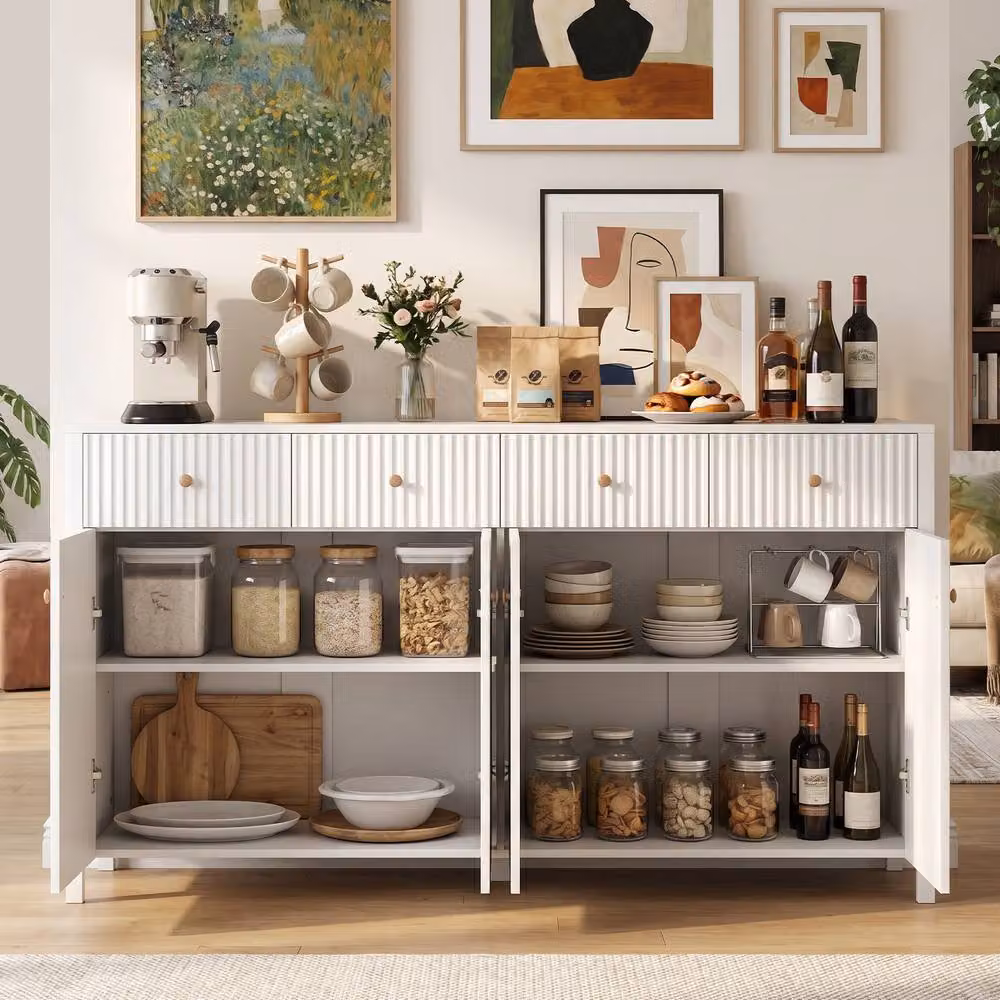 Costway Modern White Sideboard Buffet Cabinet with 4 Doors and 4 Drawers, Width: 160 cm – 3