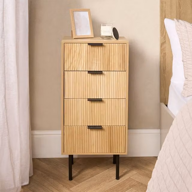 OHS Ribbed 4-Drawer Storage Cabinet in Brown Engineered Wood