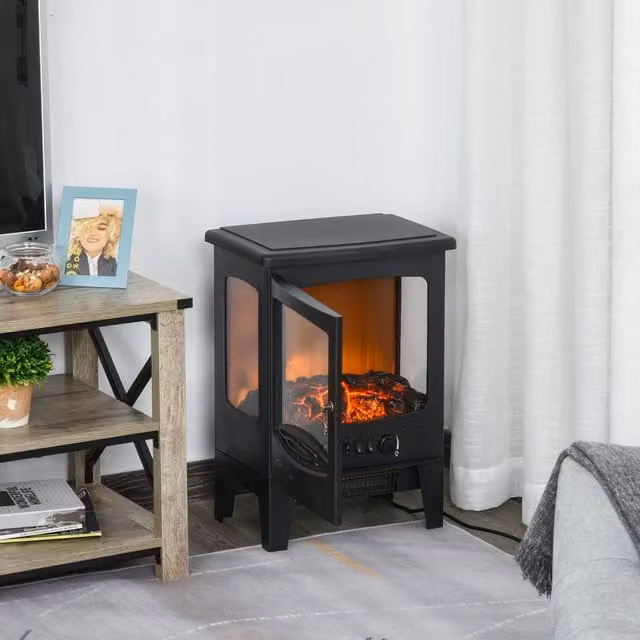 HOMCOM Freestanding Electric Fireplace with Glass Detail, 1800W, Black