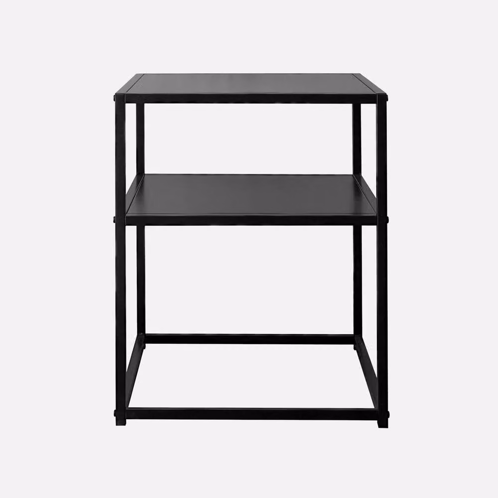 sweeek Black Metal and Glass Industrial Bedside Table with Shelf, W/D/H: 40 x 40 x 52 cm – 2