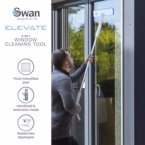 Swan Elevate Window Spray Squeegee with Thick Microfibre Pad and Telescopic Handle, White SWFC2009WHTN – 2