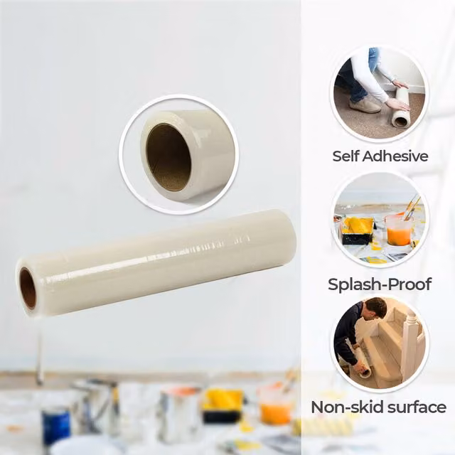 Livingandhome Clear Self-Adhesive PE Protective Construction Film Roll, Transparent