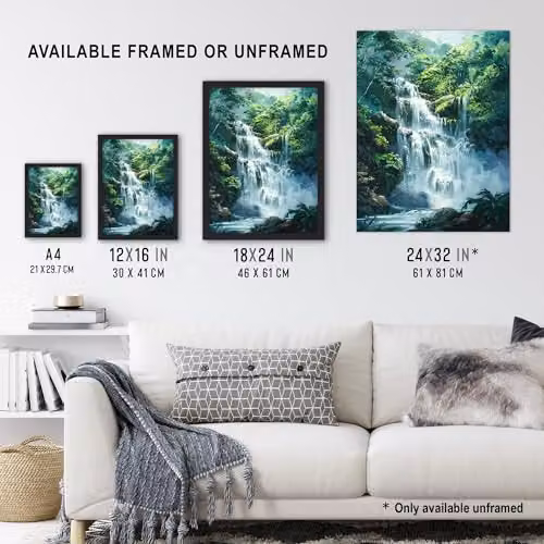 Artery8 Jungle Waterfall Amazon Rainforest Landscape Framed Wall Art Print, W: 21.0 cm, H: 29.7 cm – 3