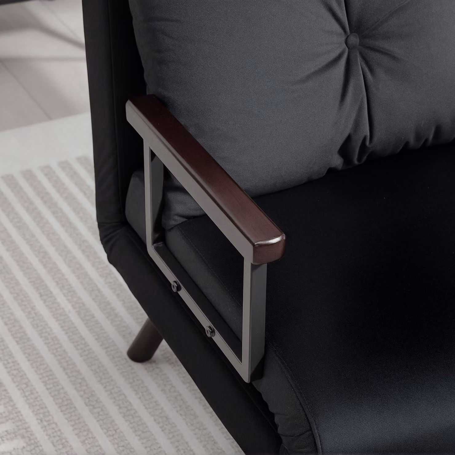HOMCOM 4-in-1 Black Velvet Single Chair Bed with Pillow and Metal Frame – 8