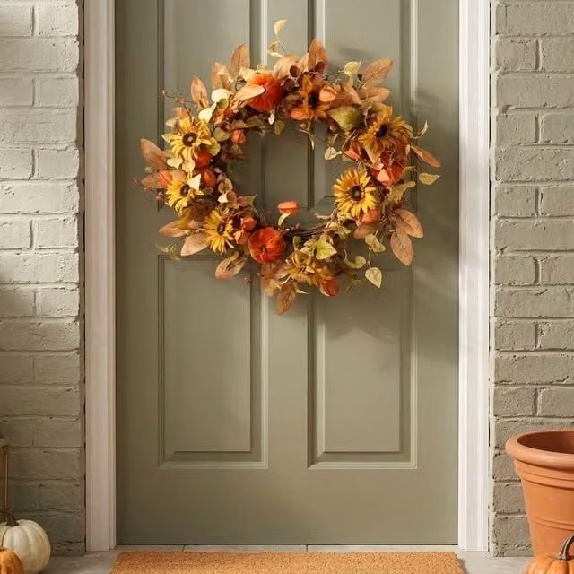 Garden Greatness Autumn Harvest Pumpkin Wreath in Orange, Red and Brown, Diameter: 60 cm