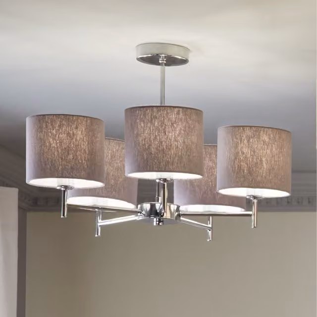 Pacific Lifestyle 5 Arm Metal and Linen Pendant Light in Grey and Silver