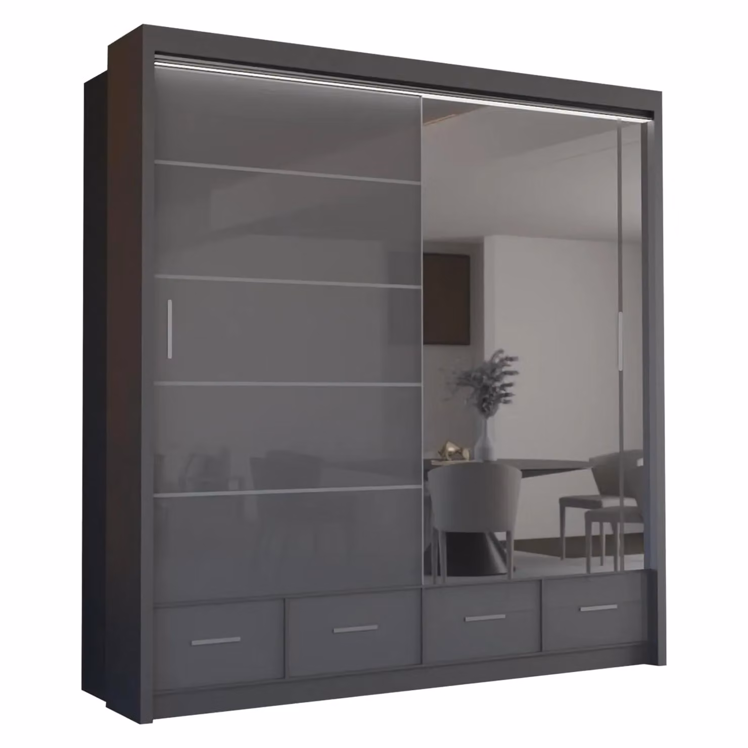 Sliding Wardrobes 4U Luxury High Gloss Sliding Wardrobe with Integrated LED Light, Grey, W: 208 cm, H: 220 cm – 2