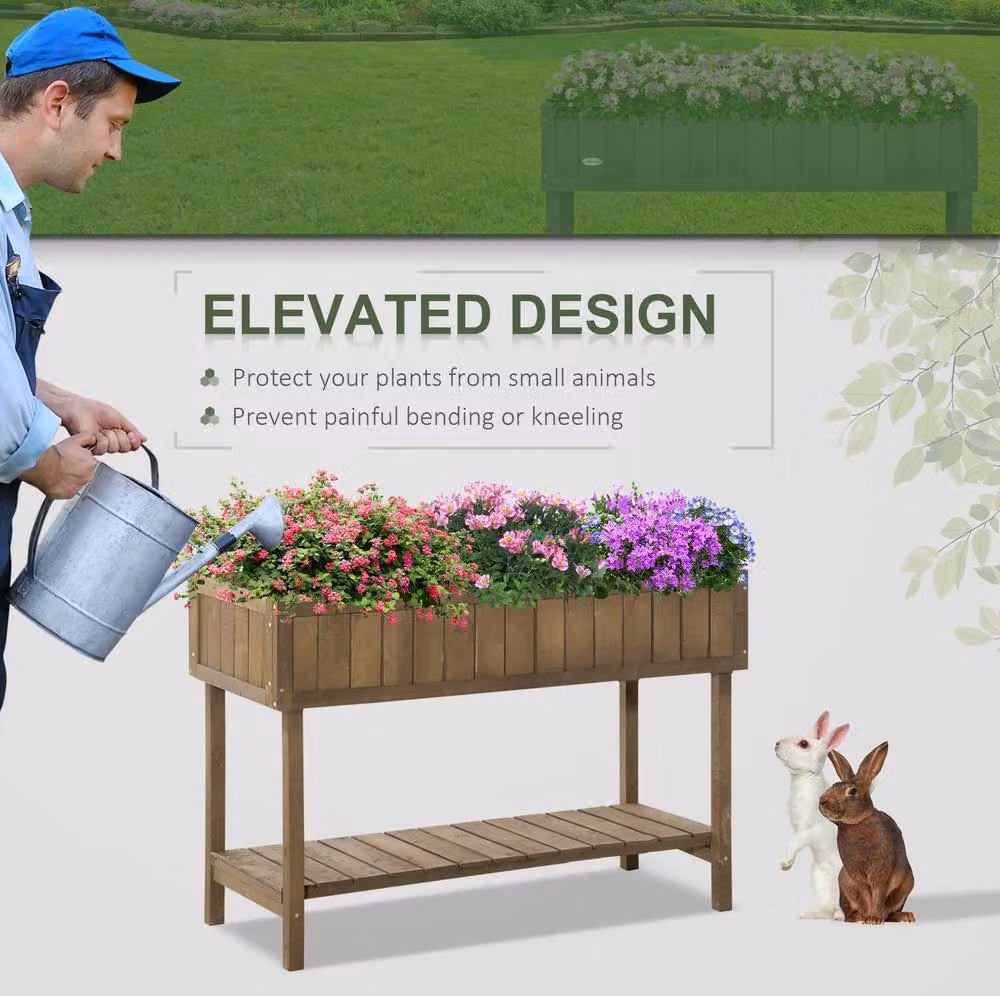 STILVORA Wooden Raised Planter with 8 Compartments and Shelf, Brown, W/D/H: 76 x 46 x 46 cm – 4