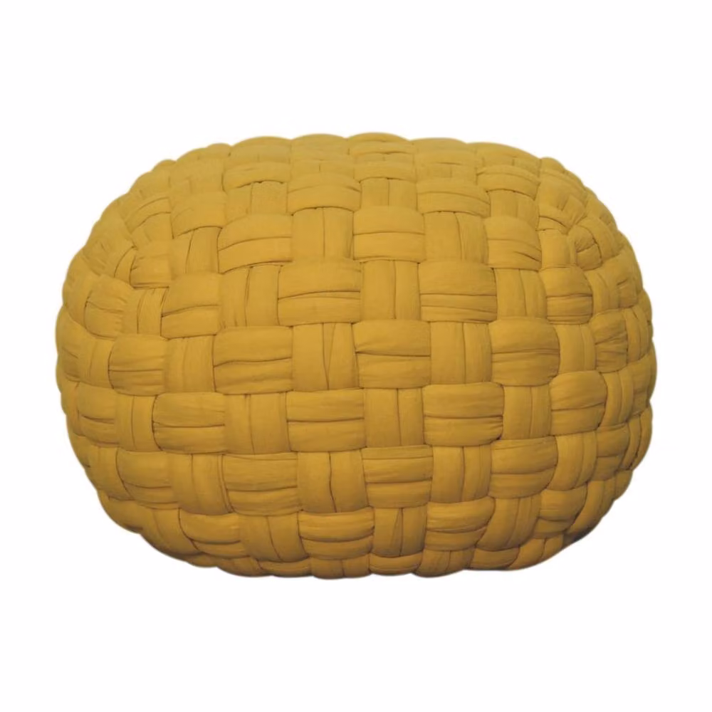 Wyld Haus Lucca Mustard Yellow Cotton Weave Cylindrical Pouffe, W/D/H: 36 x 36 x 48 cm – 2