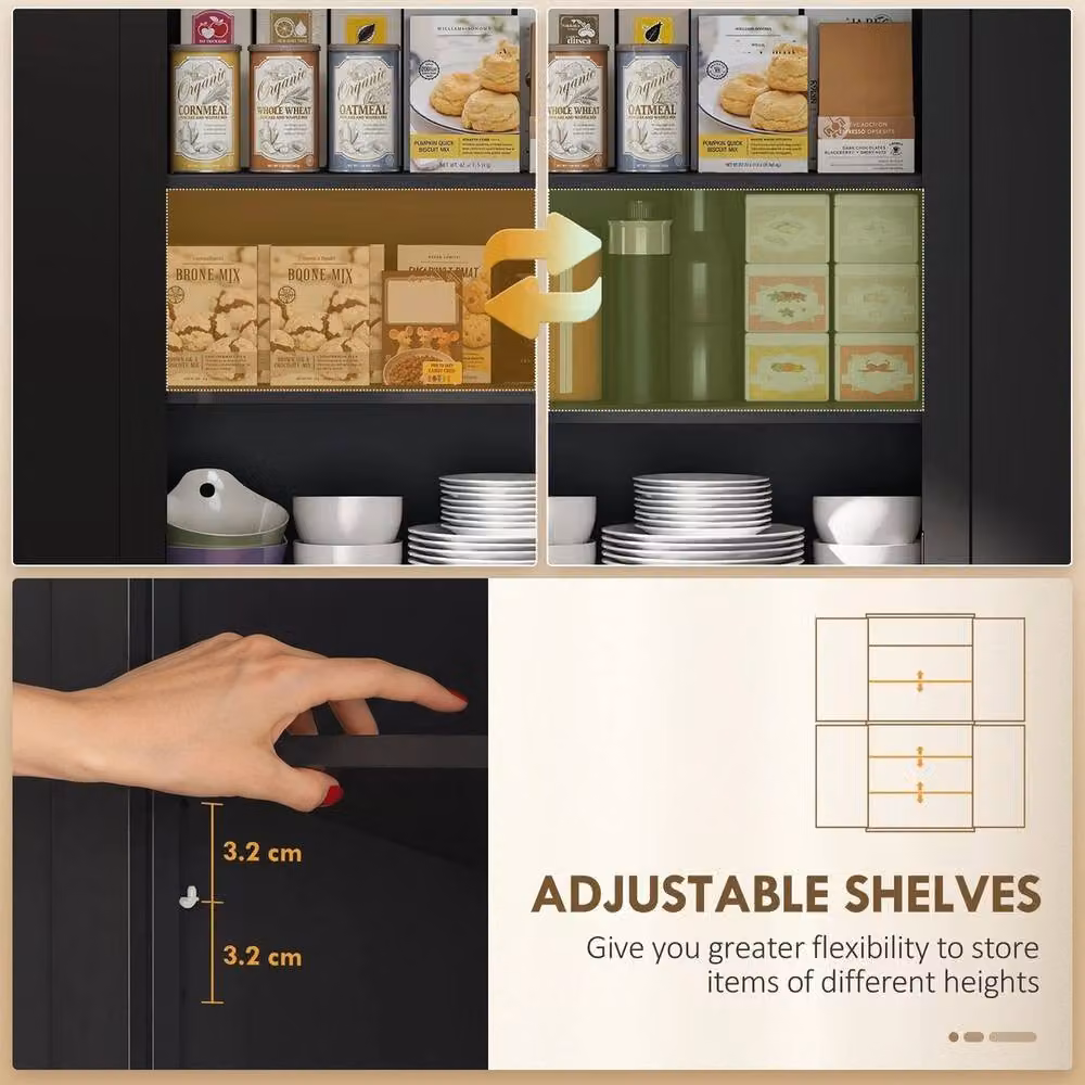 NESTLUNE Modern Black Freestanding Kitchen Storage Cabinet with Drawers, Cupboards and Shelves, W: 100 cm, D: 15 cm – 5
