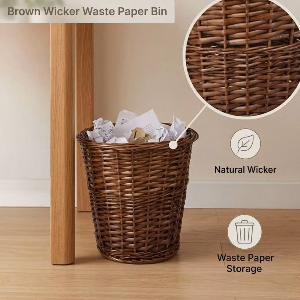 SPETLEK Small Woven Wicker Waste Paper Basket in Brown – 3