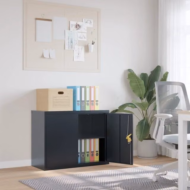 Berkfield Home Anthracite Steel File Cabinet with Lock and Adjustable Shelves, W/D/H: 90 x 40 x 70 cm