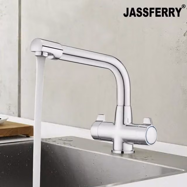JASSFERRY Kitchen Sink Mixer Tap with Swivel Spout and Dual Lever in Silver Chrome