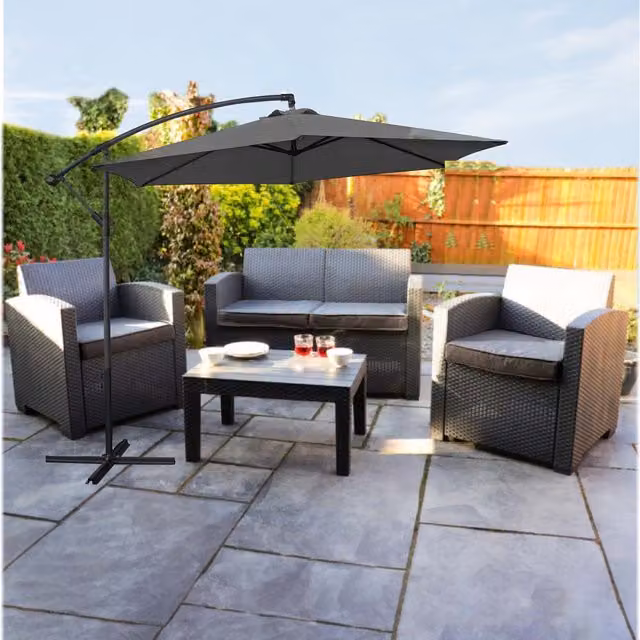 Groundlevel 3m Cantilever Banana Garden Parasol in Grey