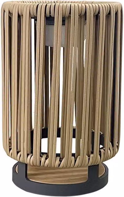 K LIVING Bakau Small Rattan Solar Rechargeable LED Tabletop Lamp in Beige and Brown, H: 33.0 cm, W: 21.5 cm, D: 21.5 cm – 1
