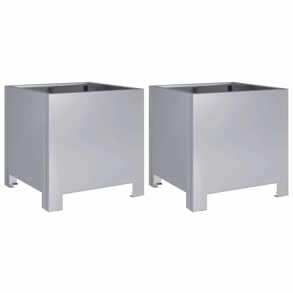 Berkfield Home Garden Galvanised Steel Planters, 2 Pack, Silver, W/D/H: 30 x 30 x 30 cm – 2