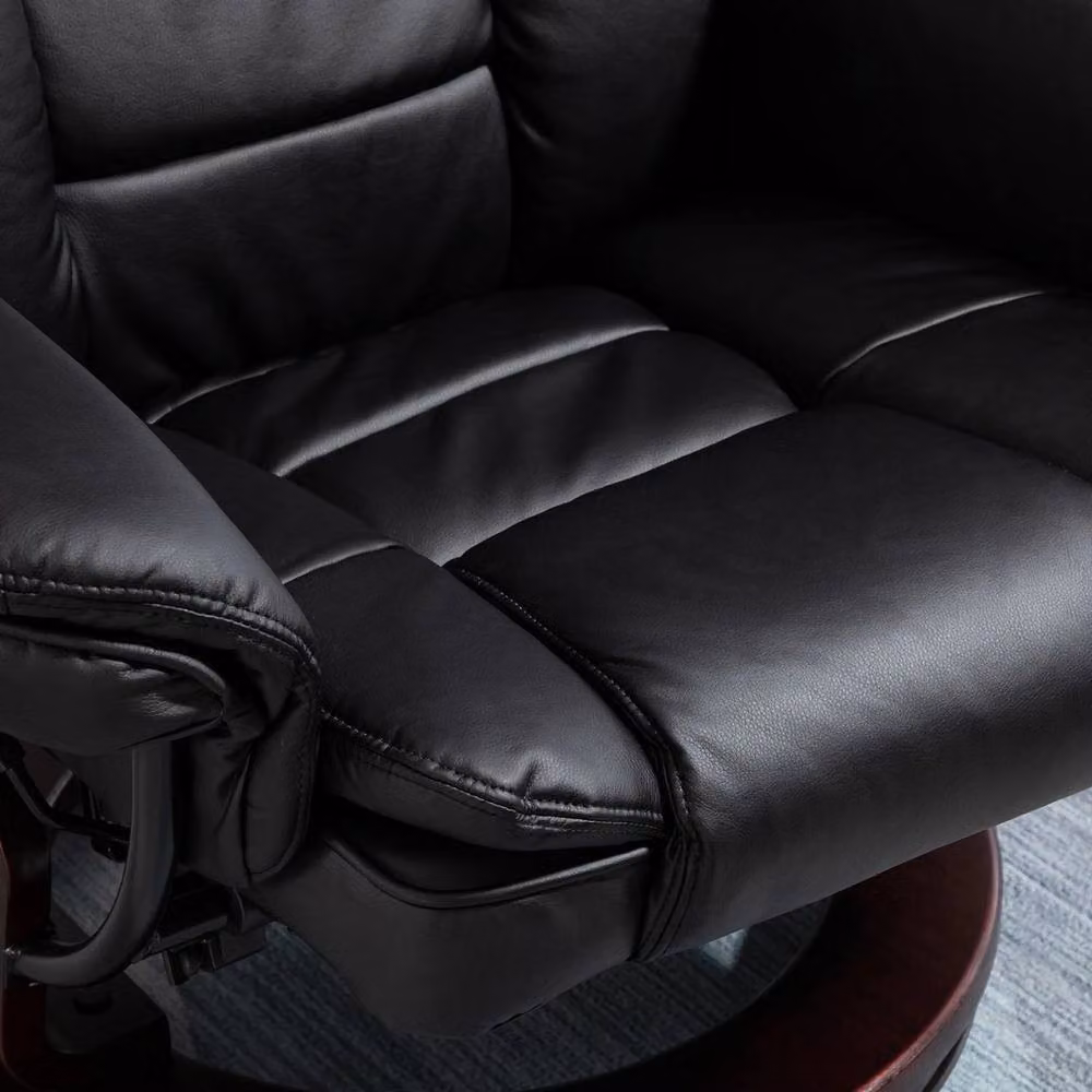 FORGEVIO Manual Recliner and Footrest Set in Black PU Leather – 5