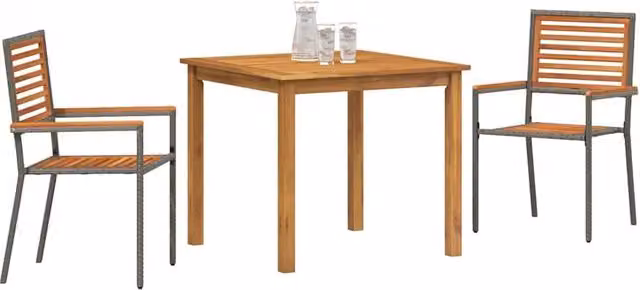 Berkfield Home Modern 3 Piece Grey Poly Rattan and Acacia Wood Garden Dining Set