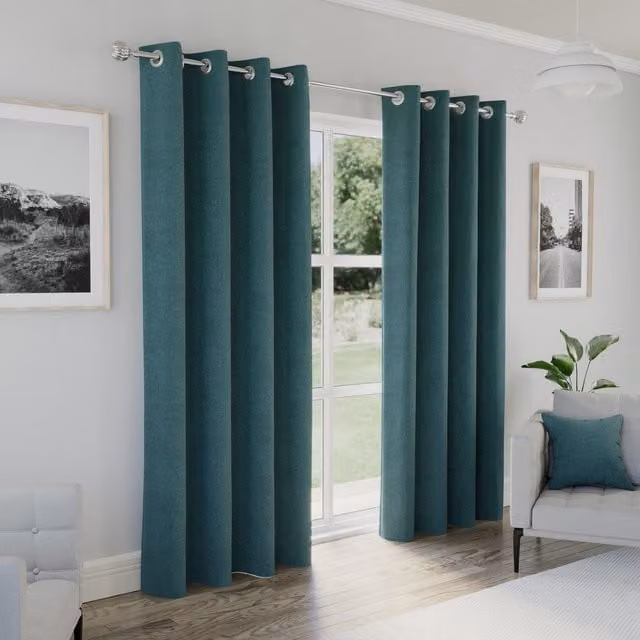 Enhanced Living Petrol Teal Blackout Eyelet Curtains, Thermal Insulating, Width: 229 cm